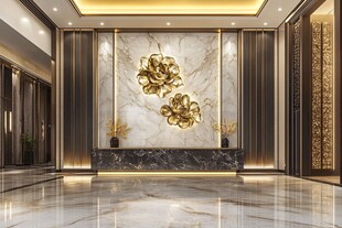 奢华大堂 金色花卉墙艺术