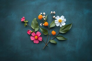 蓝色背景上的花卉插画