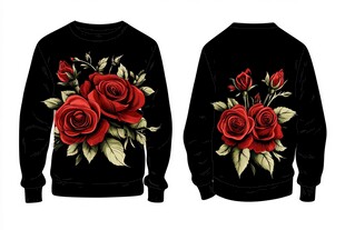 黑色背景红色玫瑰图案卫衣