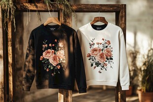 木制衣架上的花卉印花卫衣