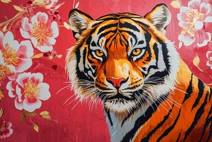老虎与花卉的艺术融合