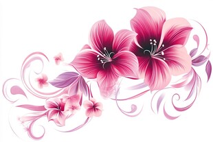 粉色花卉图案与抽象线条