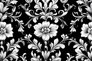 黑白花卉图案