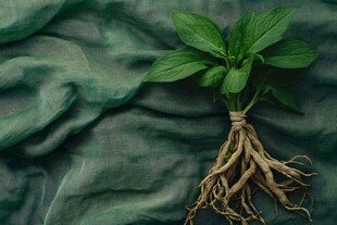 绿色植物根系与布料的对比