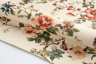 米色背景花卉图案布料