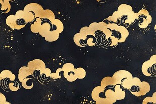 金色云朵在黑色背景上