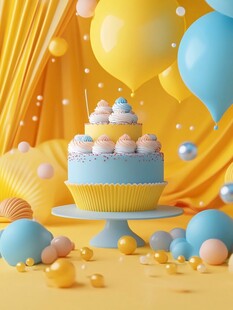 生日蛋糕与气球的欢乐庆典