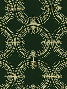 金色圆形图案在深绿色背景上