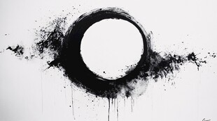 抽象黑白圆形画作