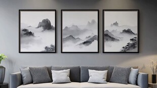 抽象山水画三联画