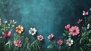 花卉与青蓝背景