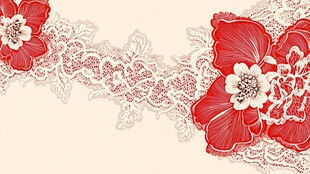 红色花卉蕾丝图案