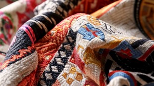 彩色刺绣布料的特写