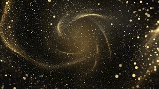 金色粒子漩涡在黑色背景上