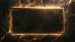 金色矩形框架在暗纹墙面上