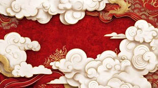 红色云雾中的金龙腾空