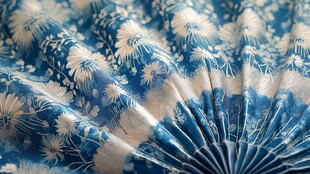 扇面上的蓝白花卉图案