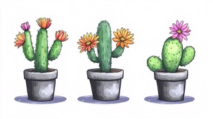 仙人掌与花朵的生动集合