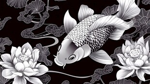 金鱼荷花图案