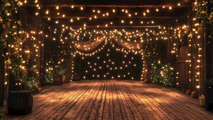 乡村风格的温馨夜晚 木质地板和悬挂的灯光营造出舒适的氛围