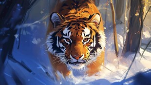 老虎在雪地中潜行