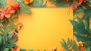 艺术剪纸风格的笔记本和花朵