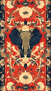 红色大象花卉图案