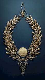 金色花环 蓝色背景