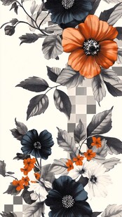 花卉图案与像素化元素的结合