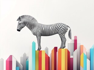 斑马与多彩城市景观