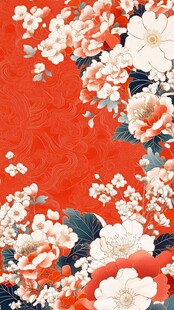 红色花卉图案