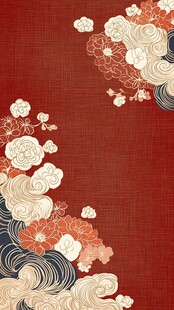 红色背景上的传统花卉图案