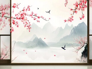 桃花山水画意境