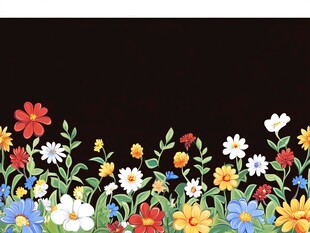 色彩斑斓的花卉与黑色背景
