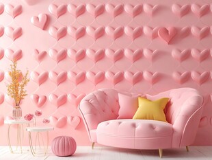 粉色心形图案装饰的现代客厅
