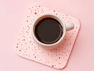 粉色背景下的咖啡时光