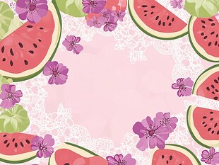 西瓜花卉粉色蕾丝背景