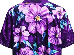 紫色花卉印花短袖T恤