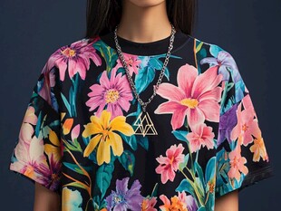 多彩花卉印花T恤