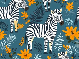 斑马与花卉的活力图案