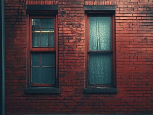 红砖墙上的两扇窗