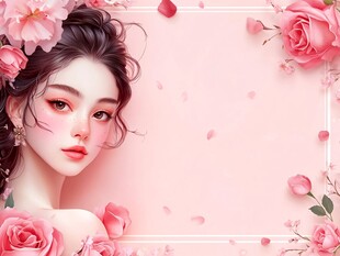 粉色花卉女孩插画