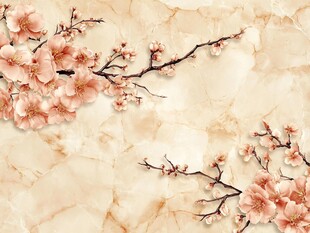桃花映照大理石纹理