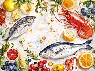 海鲜水果蔬菜画