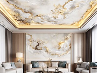 豪华客厅 金色大理石纹理 抽象艺术