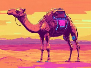 未来沙漠中的机器人骆驼