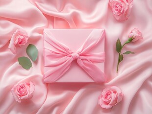 粉色礼盒与玫瑰花束
