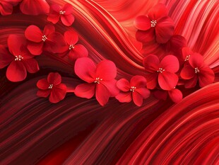 红色花卉抽象画