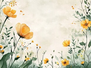 黄色花卉水彩画