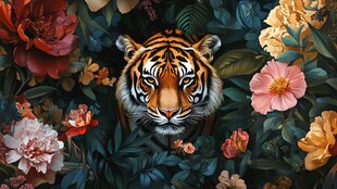老虎在花丛中